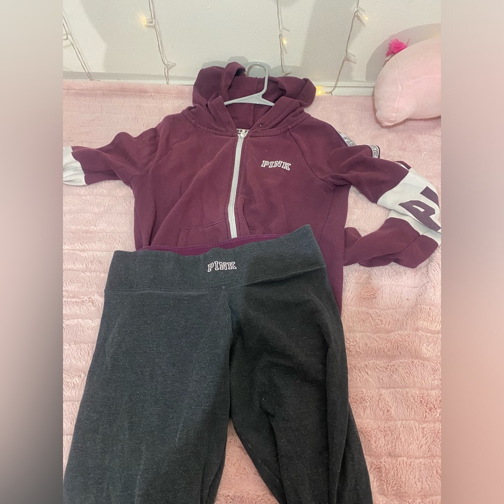 Burgundy, long sleeve, long leg, pink set